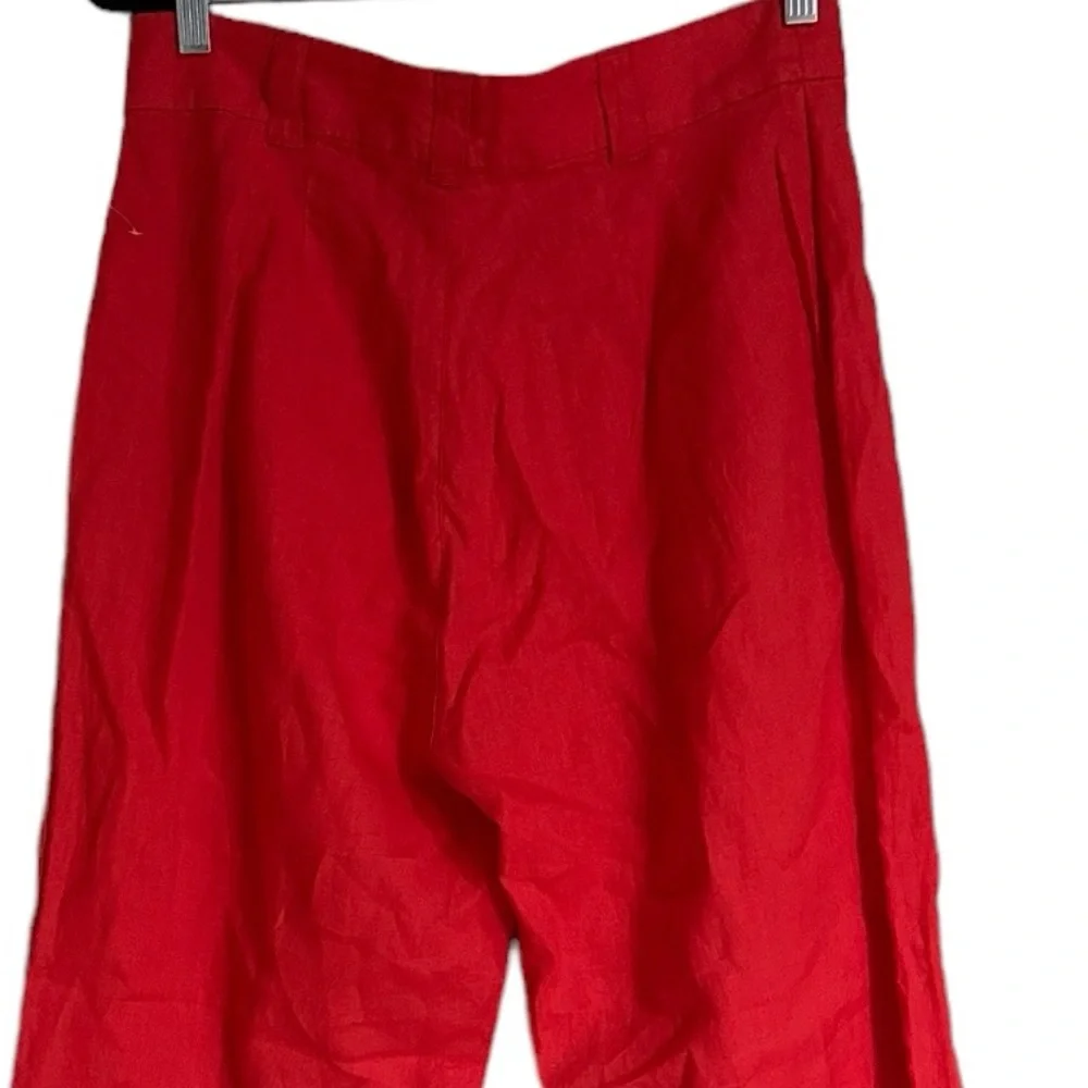 NWT Nicole Miller New York 100% Linen Pant Front Pockets Orange Red